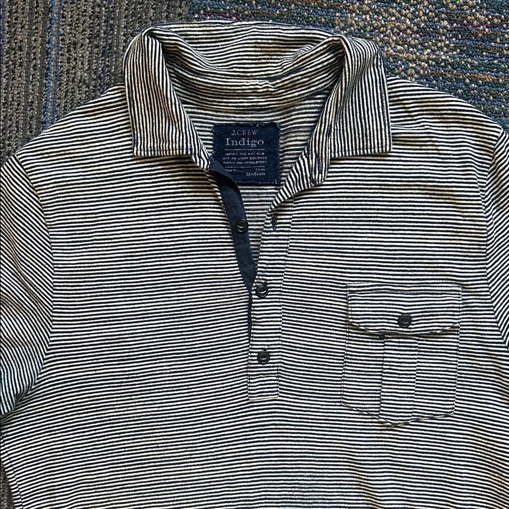 J Crew Indigo Navy Striped Polo Shirt - 100% cotton